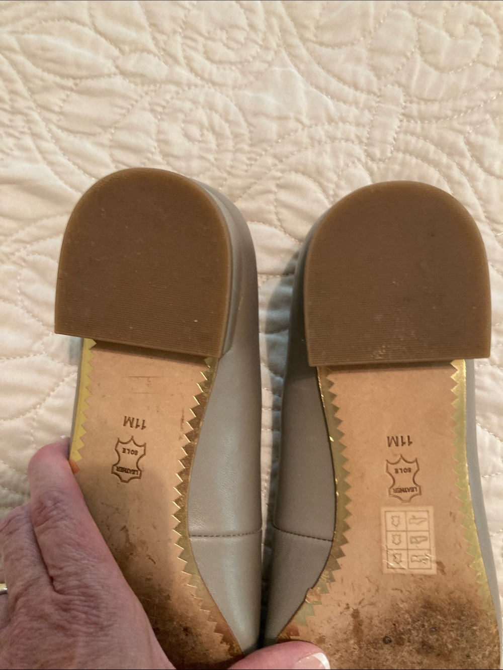 Tory Burch Chelsea Taupe Leather Logo Ballet Flats with Gold Medallions - Picture 10 of 12